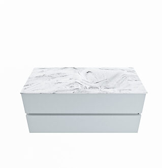 Mondiaz VICA-DLUX 110cm badmeubel onderkast Clay 2 lades. Inbouw wastafel CLOUD rechts 1 kraangat, kleur Glace.
