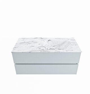 Mondiaz VICA-DLUX 110cm badmeubel onderkast Clay 2 lades. Inbouw wastafel CLOUD rechts zonder kraangat, kleur Glace.