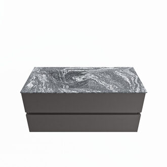 Mondiaz VICA-DLUX 110cm badmeubel onderkast Dark grey 2 lades. Inbouw wastafel CLOUD links zonder kraangat, kleur Lava.