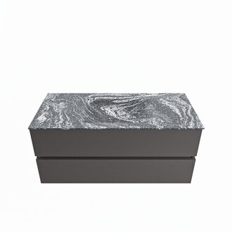 Mondiaz VICA-DLUX 110cm badmeubel onderkast Dark grey 2 lades. Inbouw wastafel CLOUD midden zonder kraangat, kleur Lava.
