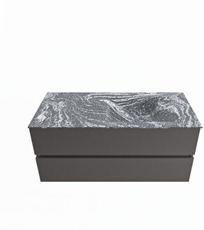 Mondiaz VICA-DLUX 110cm badmeubel onderkast Dark grey 2 lades. Inbouw wastafel CLOUD rechts zonder kraangat, kleur Lava.