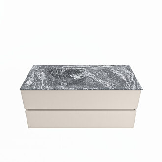 Mondiaz VICA-DLUX 110cm badmeubel onderkast Linen 2 lades. Inbouw wastafel CLOUD links zonder kraangat, kleur Lava.