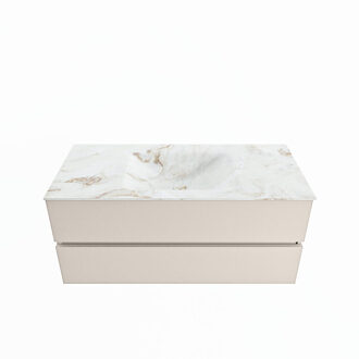 Mondiaz VICA-DLUX 110cm badmeubel onderkast Linen 2 lades. Inbouw wastafel CLOUD midden 1 kraangat, kleur Frappe.