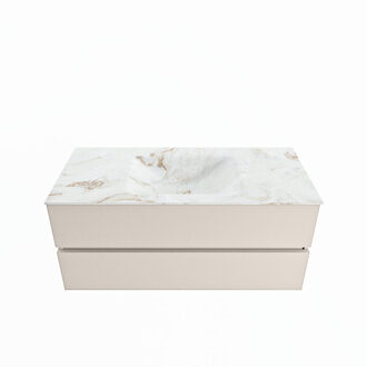 Mondiaz VICA-DLUX 110cm badmeubel onderkast Linen 2 lades. Inbouw wastafel CLOUD midden zonder kraangat, kleur Frappe.