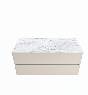 Mondiaz VICA-DLUX 110cm badmeubel onderkast Linen 2 lades. Inbouw wastafel CLOUD rechts 1 kraangat, kleur Glace.