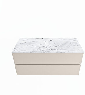 Mondiaz VICA-DLUX 110cm badmeubel onderkast Linen 2 lades. Inbouw wastafel CLOUD rechts zonder kraangat, kleur Glace.