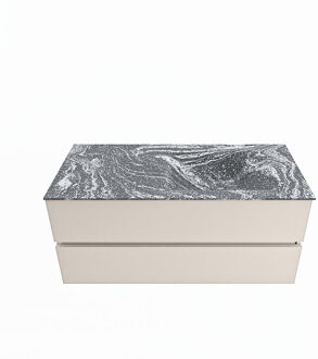 Mondiaz VICA-DLUX 110cm badmeubel onderkast Linen 2 lades. Inbouw wastafel CLOUD rechts zonder kraangat, kleur Lava.