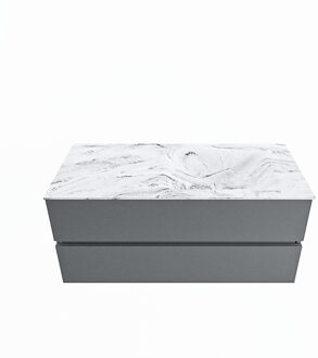 Mondiaz VICA-DLUX 110cm badmeubel onderkast Plata 2 lades. Inbouw wastafel CLOUD rechts zonder kraangat, kleur Glace.