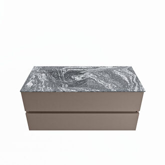 Mondiaz VICA-DLUX 110cm badmeubel onderkast Smoke 2 lades. Inbouw wastafel CLOUD links zonder kraangat, kleur Lava.