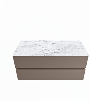 Mondiaz VICA-DLUX 110cm badmeubel onderkast Smoke 2 lades. Inbouw wastafel CLOUD rechts zonder kraangat, kleur Glace.