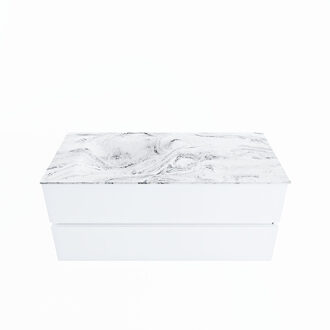 Mondiaz VICA-DLUX 110cm badmeubel onderkast Talc 2 lades. Inbouw wastafel CLOUD links 1 kraangat, kleur Glace.