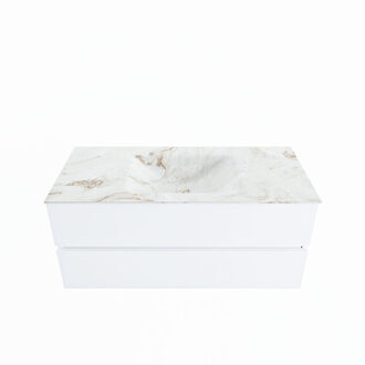 Mondiaz VICA-DLUX 110cm badmeubel onderkast Talc 2 lades. Inbouw wastafel CLOUD midden zonder kraangat, kleur Frappe.