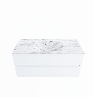 Mondiaz VICA-DLUX 110cm badmeubel onderkast Talc 2 lades. Inbouw wastafel CLOUD midden zonder kraangat, kleur Glace.