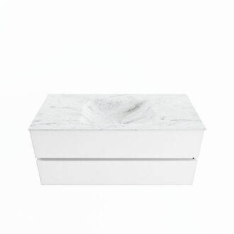 Mondiaz VICA-DLUX 110cm badmeubel onderkast Talc 2 lades. Inbouw wastafel CLOUD midden zonder kraangat, kleur Opalo.