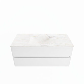 Mondiaz VICA-DLUX 110cm badmeubel onderkast Talc 2 lades. Inbouw wastafel CLOUD midden zonder kraangat, kleur Ostra.