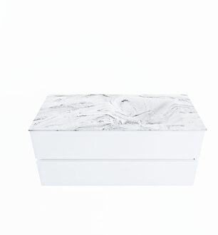 Mondiaz VICA-DLUX 110cm badmeubel onderkast Talc 2 lades. Inbouw wastafel CLOUD rechts 1 kraangat, kleur Glace.