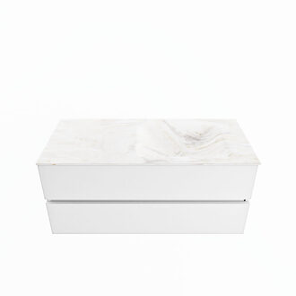 Mondiaz VICA-DLUX 110cm badmeubel onderkast Talc 2 lades. Inbouw wastafel CLOUD rechts 1 kraangat, kleur Ostra.