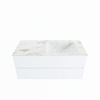 Mondiaz VICA-DLUX 110cm badmeubel onderkast Talc 2 lades. Inbouw wastafel CLOUD rechts zonder kraangat, kleur Frappe.