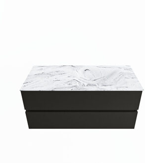 Mondiaz VICA-DLUX 110cm badmeubel onderkast Urban 2 lades. Inbouw wastafel CLOUD rechts zonder kraangat, kleur Glace.