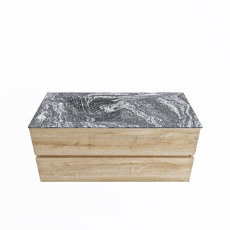 Mondiaz VICA-DLUX 110cm badmeubel onderkast Washed Oak 2 lades. Inbouw wastafel CLOUD links zonder kraangat, kleur Lava.