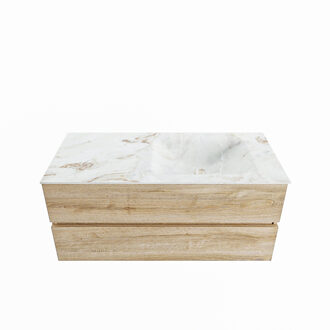 Mondiaz VICA-DLUX 110cm badmeubel onderkast Washed Oak 2 lades. Inbouw wastafel CLOUD rechts 1 kraangat, kleur Frappe.
