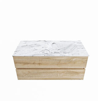 Mondiaz VICA-DLUX 110cm badmeubel onderkast Washed Oak 2 lades. Inbouw wastafel CLOUD rechts 1 kraangat, kleur Glace.