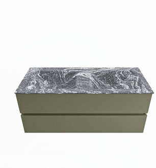Mondiaz VICA-DLUX 120cm badmeubel onderkast Army 2 lades. Inbouw wastafel CLOUD dubbel 2 kraangaten, kleur Lava.