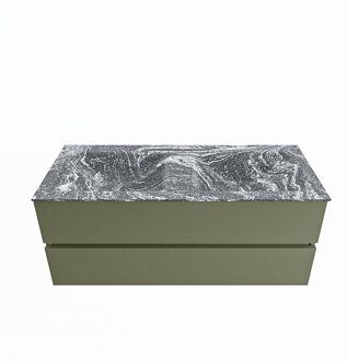 Mondiaz VICA-DLUX 120cm badmeubel onderkast Army 2 lades. Inbouw wastafel CLOUD dubbel zonder kraangat, kleur Lava.