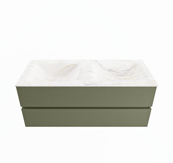 Mondiaz VICA-DLUX 120cm badmeubel onderkast Army 2 lades. Inbouw wastafel CLOUD dubbel zonder kraangat, kleur Ostra.