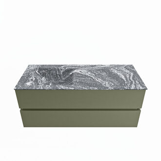 Mondiaz VICA-DLUX 120cm badmeubel onderkast Army 2 lades. Inbouw wastafel CLOUD links 1 kraangat, kleur Lava.