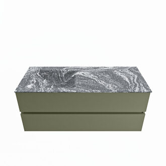 Mondiaz VICA-DLUX 120cm badmeubel onderkast Army 2 lades. Inbouw wastafel CLOUD links zonder kraangat, kleur Lava.