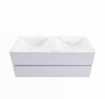 Mondiaz VICA-DLUX 120cm badmeubel onderkast Cale 2 lades. Inbouw wastafel CLOUD dubbel 2 kraangaten, kleur Ostra.