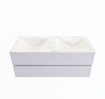 Mondiaz VICA-DLUX 120cm badmeubel onderkast Cale 2 lades. Inbouw wastafel CLOUD dubbel zonder kraangat, kleur Ostra.