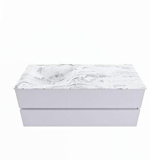 Mondiaz VICA-DLUX 120cm badmeubel onderkast Cale 2 lades. Inbouw wastafel CLOUD links 1 kraangat, kleur Glace.
