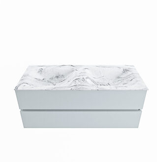 Mondiaz VICA-DLUX 120cm badmeubel onderkast Clay 2 lades. Inbouw wastafel CLOUD dubbel 2 kraangaten, kleur Glace.