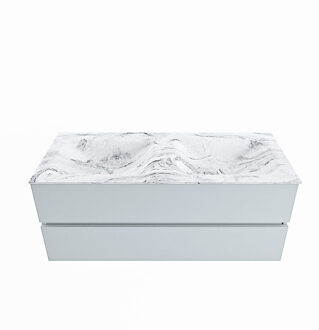 Mondiaz VICA-DLUX 120cm badmeubel onderkast Clay 2 lades. Inbouw wastafel CLOUD dubbel zonder kraangat, kleur Glace.