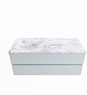 Mondiaz VICA-DLUX 120cm badmeubel onderkast Clay 2 lades. Inbouw wastafel CLOUD links zonder kraangat, kleur Glace.
