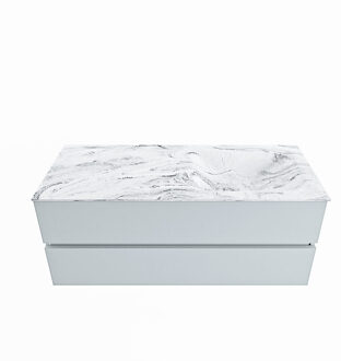 Mondiaz VICA-DLUX 120cm badmeubel onderkast Clay 2 lades. Inbouw wastafel CLOUD rechts zonder kraangat, kleur Glace.