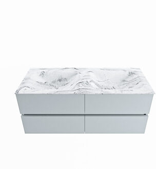 Mondiaz VICA-DLUX 120cm badmeubel onderkast Clay 4 lades. Inbouw wastafel CLOUD dubbel 2 kraangaten, kleur Glace.