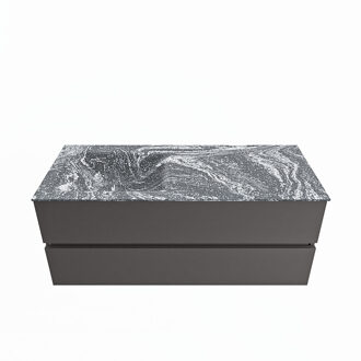 Mondiaz VICA-DLUX 120cm badmeubel onderkast Dark grey 2 lades. Inbouw wastafel CLOUD links 1 kraangat, kleur Lava.
