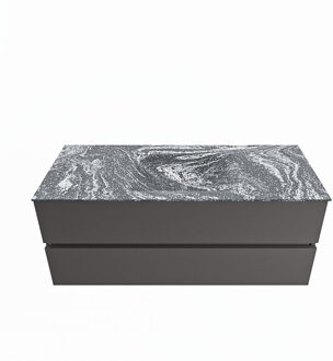 Mondiaz VICA-DLUX 120cm badmeubel onderkast Dark grey 2 lades. Inbouw wastafel CLOUD midden zonder kraangat, kleur Lava.