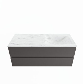 Mondiaz VICA-DLUX 120cm badmeubel onderkast Dark grey 2 lades. Inbouw wastafel CLOUD rechts 1 kraangat, kleur Opalo.