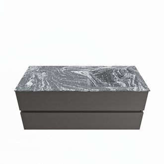Mondiaz VICA-DLUX 120cm badmeubel onderkast Dark grey 2 lades. Inbouw wastafel CLOUD rechts zonder kraangat, kleur Lava.