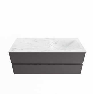 Mondiaz VICA-DLUX 120cm badmeubel onderkast Dark grey 2 lades. Inbouw wastafel CLOUD rechts zonder kraangat, kleur Opalo.