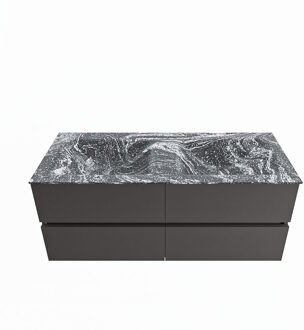 Mondiaz VICA-DLUX 120cm badmeubel onderkast Dark grey 4 lades. Inbouw wastafel CLOUD dubbel zonder kraangat, kleur Lava.