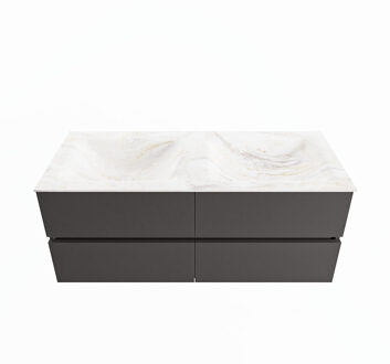 Mondiaz VICA-DLUX 120cm badmeubel onderkast Dark grey 4 lades. Inbouw wastafel CLOUD dubbel zonder kraangat, kleur Ostra.