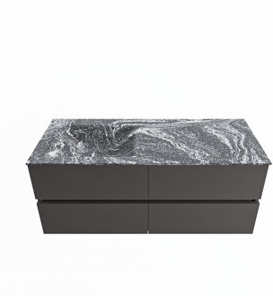 Mondiaz VICA-DLUX 120cm badmeubel onderkast Dark grey 4 lades. Inbouw wastafel CLOUD links zonder kraangat, kleur Lava.