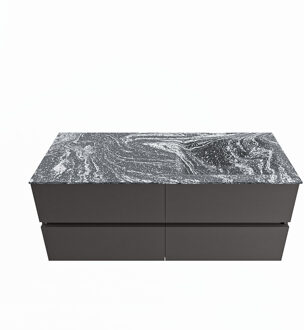 Mondiaz VICA-DLUX 120cm badmeubel onderkast Dark grey 4 lades. Inbouw wastafel CLOUD rechts 1 kraangat, kleur Lava.