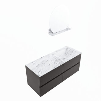 Mondiaz VICA-DLUX 120cm badmeubel onderkast Dark grey 4 lades. Inbouw wastafel CLOUD rechts zonder kraangat, kleur Glace, en spiegel model SPOT