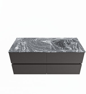 Mondiaz VICA-DLUX 120cm badmeubel onderkast Dark grey 4 lades. Inbouw wastafel CLOUD rechts zonder kraangat, kleur Lava.